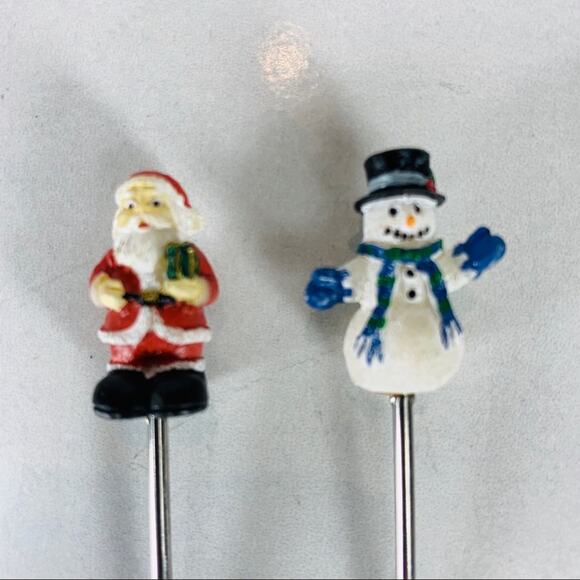 Holiday Pick Toothpick Metal Servers Santa Snowman - Picture 3 of 3